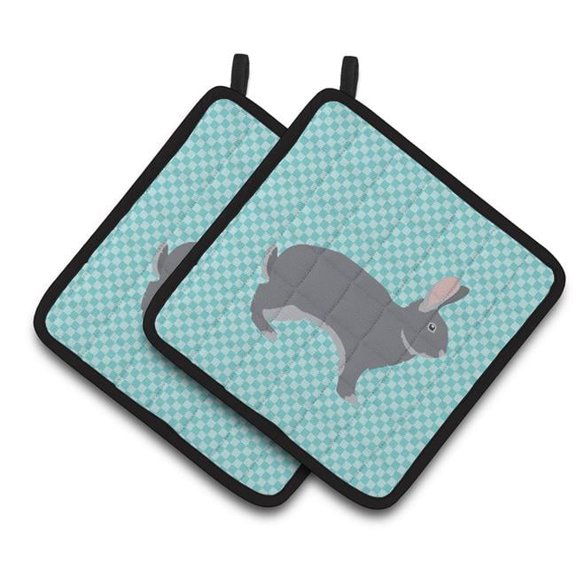 Caroline's Treasures Giant Chinchilla Rabbit Blue Check Pair of Pot Holders