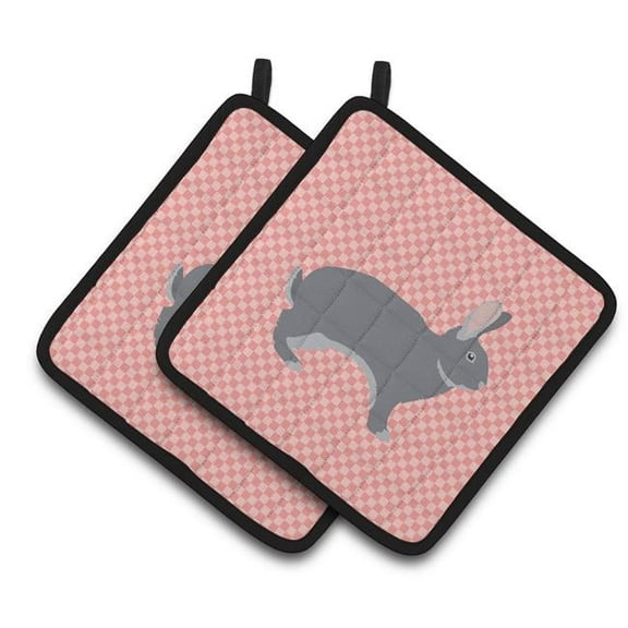 Caroline's Treasures Giant Chinchilla Rabbit Pink Check Pair of Pot Holders