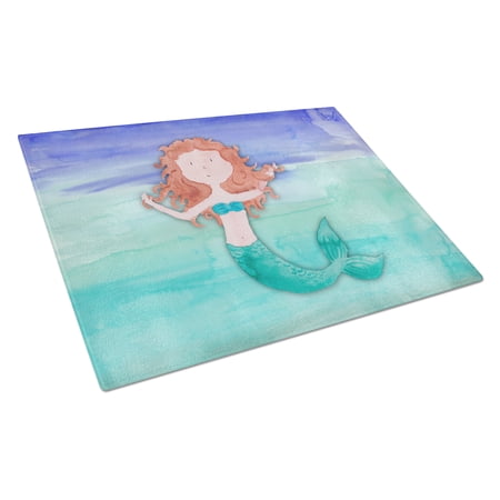 Caroline's Treasures Ginger Mermaid Watercolor Glass Cutting Board Large