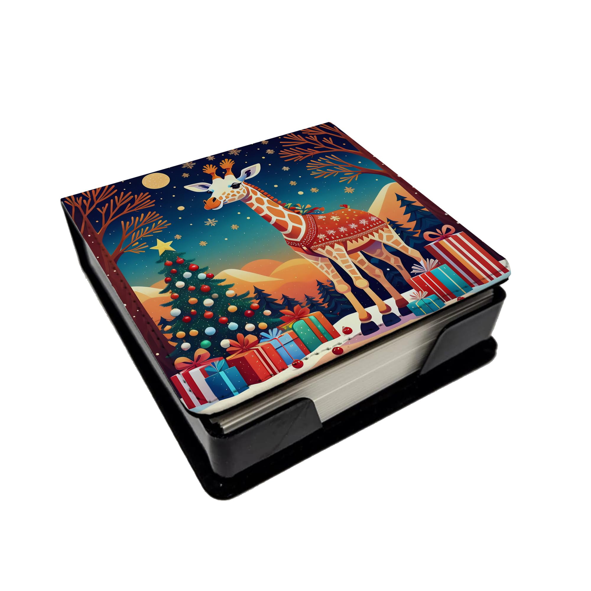 Caroline's Treasures Giraffe Christmas PU Leather Note Paper Holder with Artist-Designed Cover, Desk Accessory, Office Gift