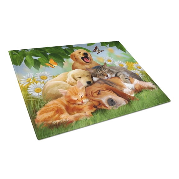 Caroline's Treasures Golden Retriever, Labrador and Basset Hound Sleepy Heads Glass Cutting Board Large