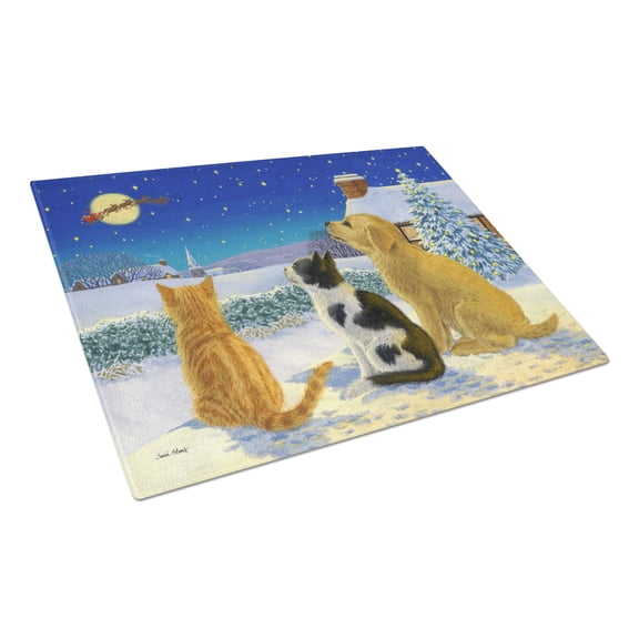 Golden Retriever and kittens Watching Santa Glass Cutting Board Large