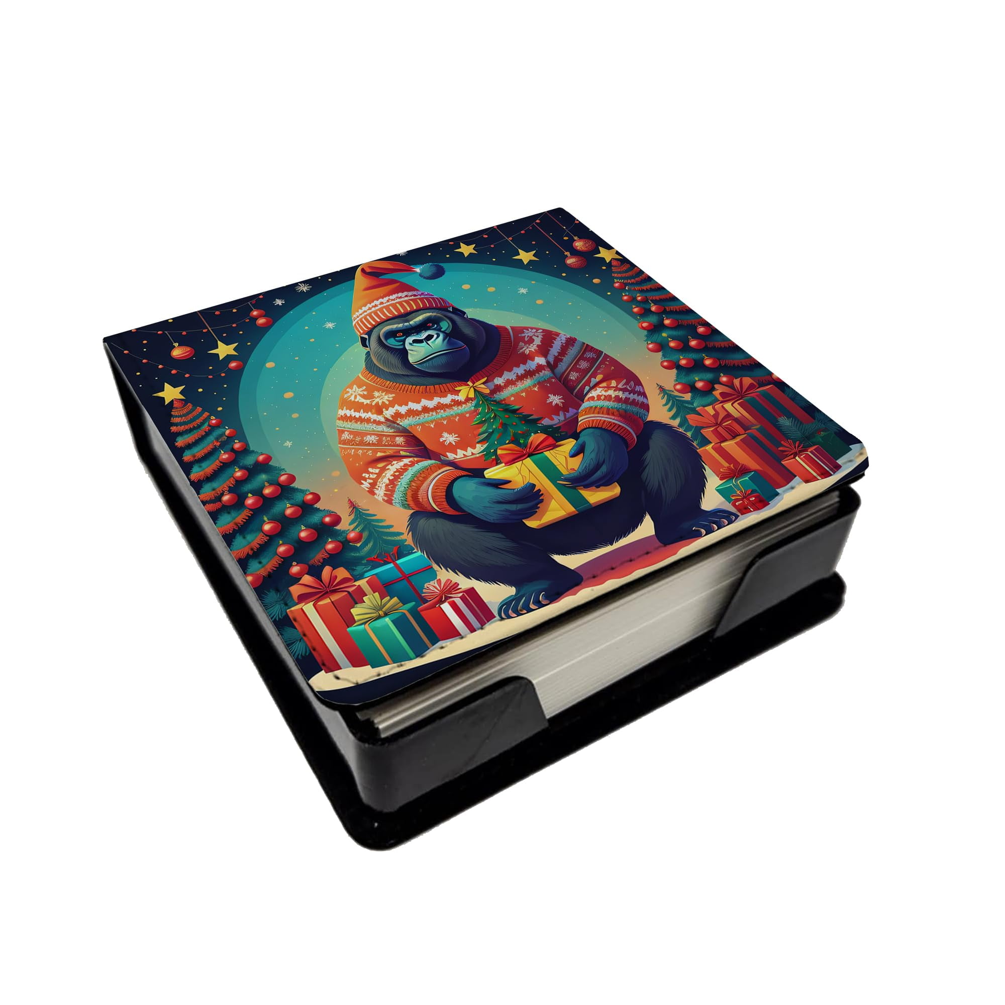 Caroline's Treasures Gorilla Christmas PU Leather Note Paper Holder with Artist-Designed Cover, Desk Accessory, Office Gift