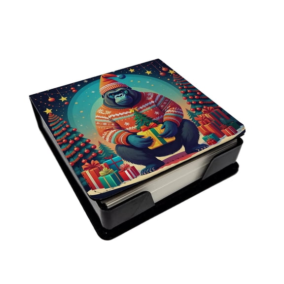Caroline's Treasures Gorilla Christmas PU Leather Note Paper Holder with Artist-Designed Cover, Desk Accessory, Office Gift
