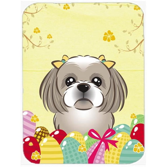 Caroline's Treasures Gray Silver Shih Tzu Easter Egg Hunt Glass Cutting Board Large