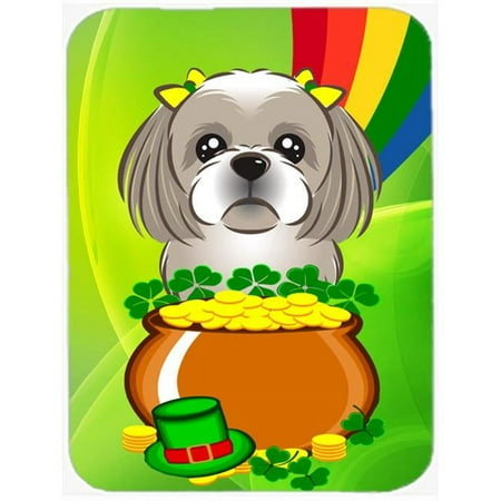 Gray Silver Shih Tzu St. Patrick's Day Glass Cutting Board Large
