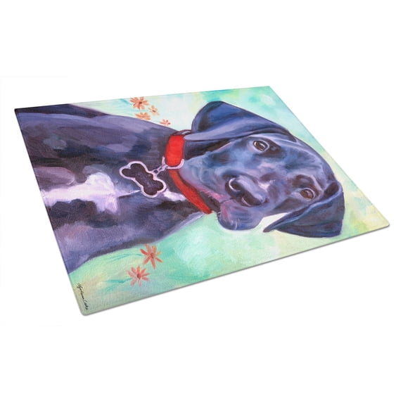 Caroline's Treasures Great Dane Natural Ears Black Pup Glass Cutting Board Large