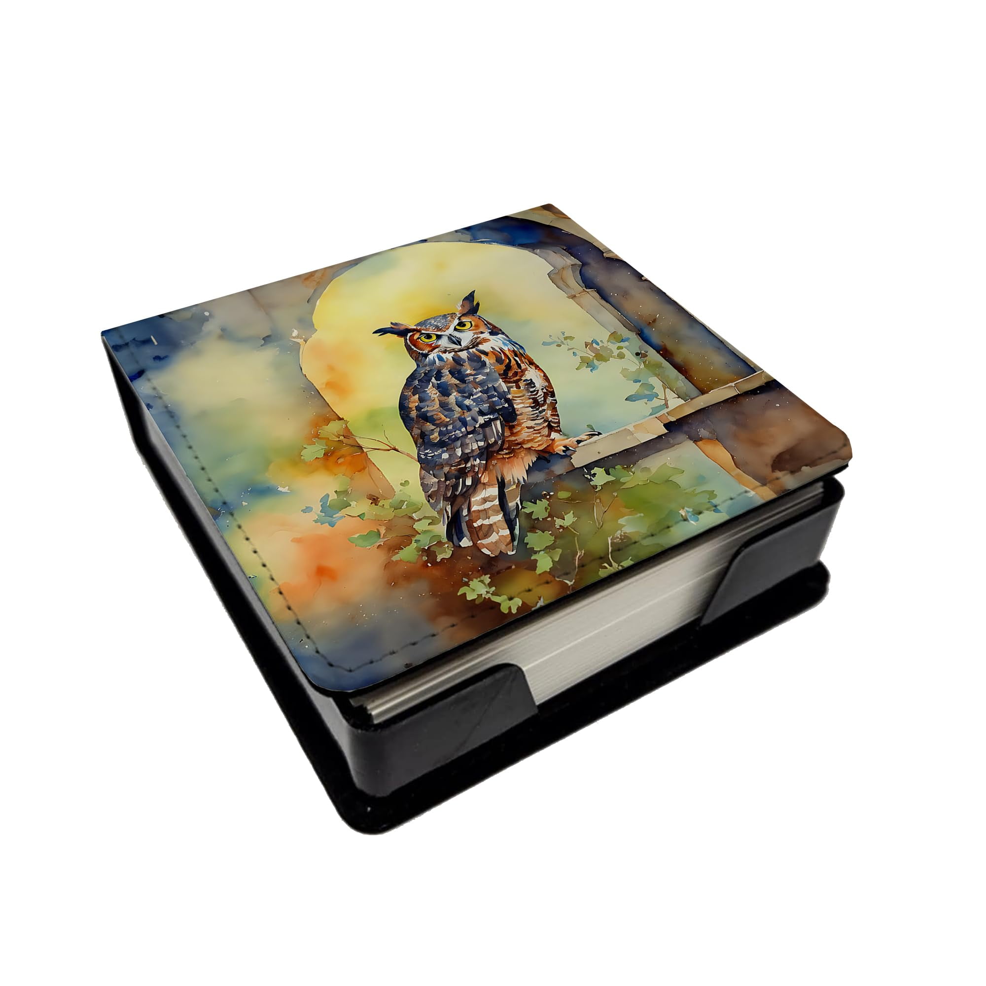 Caroline's Treasures Great Horned Owl PU Leather Note Paper Holder with Artist-Designed Cover, Desk Accessory, Office Gift