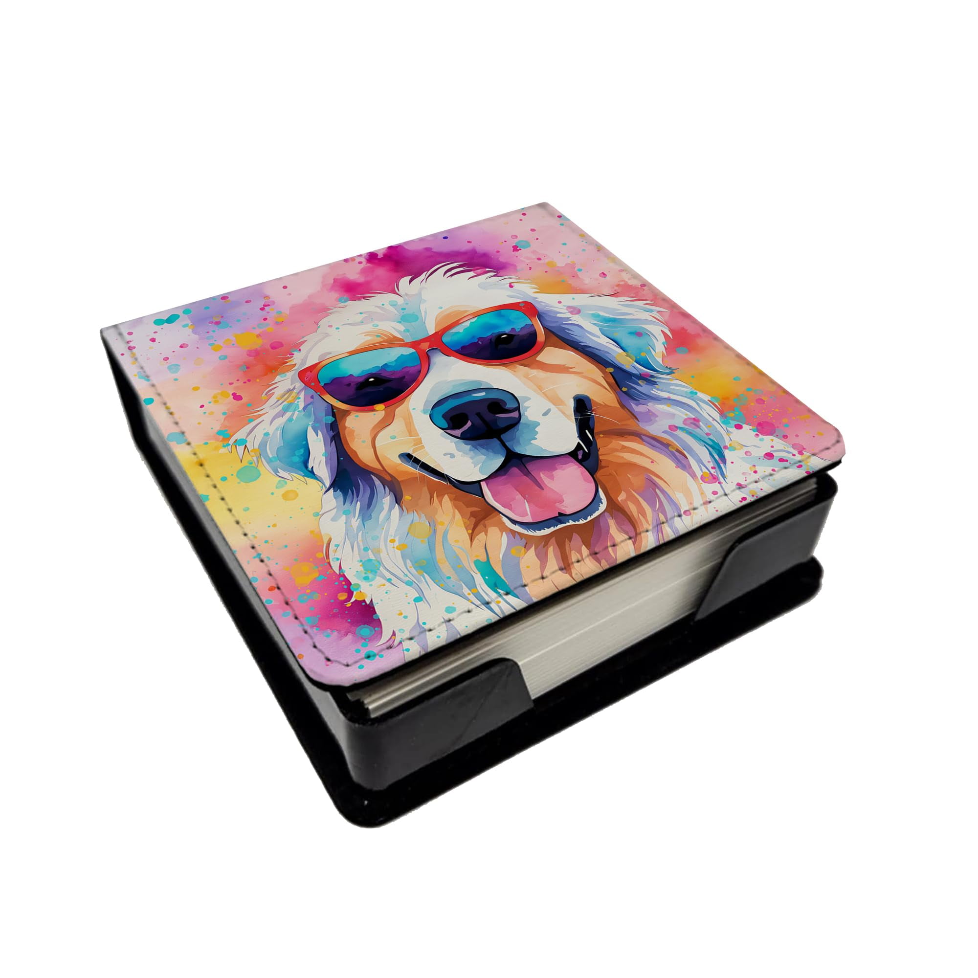 Caroline's Treasures Great Pyrenees Hippie Dawg PU Leather Note Paper Holder with Artist-Designed Cover, Desk Accessory, Office Gift