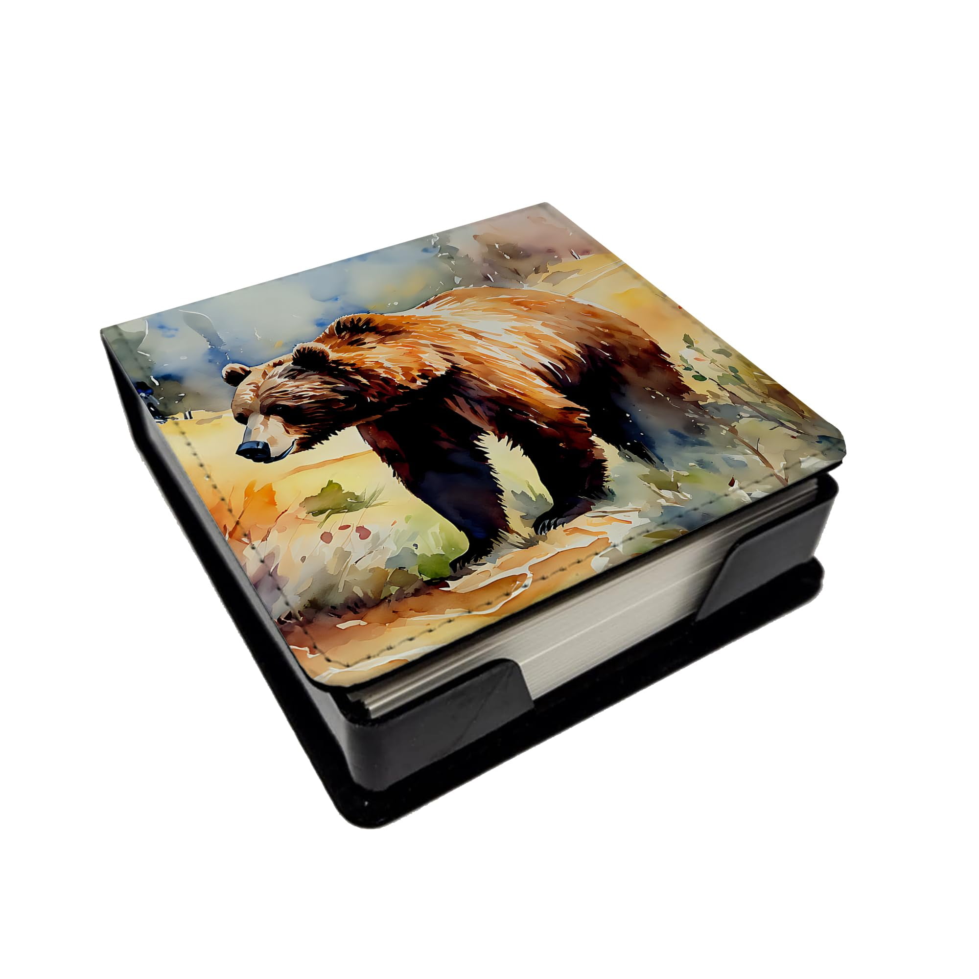 Caroline's Treasures Grizzly Bear PU Leather Note Paper Holder with Artist-Designed Cover, Desk Accessory, Office Gift