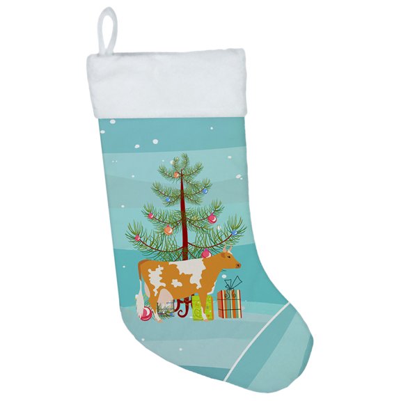 Caroline's Treasures Guernsey Cow Multi-color Christmas Stocking, with Soft Suede Fabric 18"