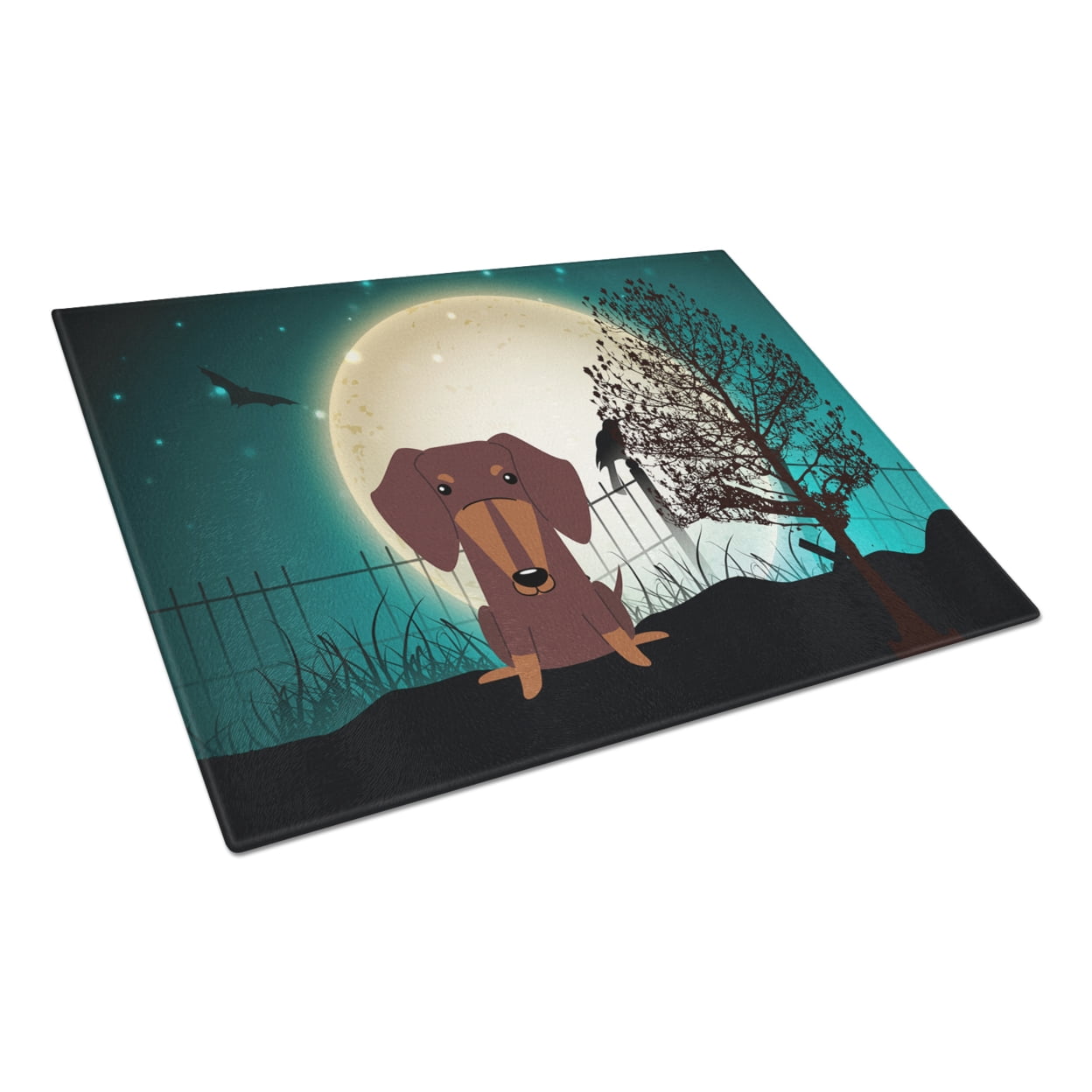 Caroline's Treasures Halloween Scary Dachshund Chocolate Glass Cutting Board Large