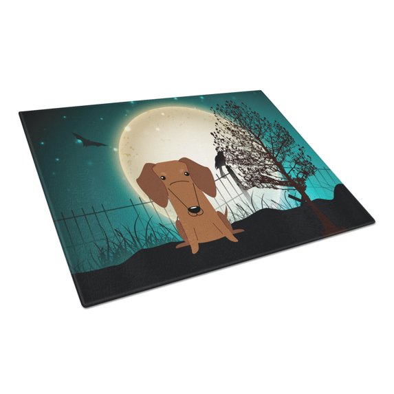Caroline's Treasures Halloween Scary Dachshund Red Brown Glass Cutting Board Large