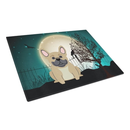 Caroline's Treasures Halloween Scary French Bulldog Cream Glass Cutting Board Large