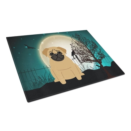 Caroline's Treasures Halloween Scary Pug Brown Glass Cutting Board Large