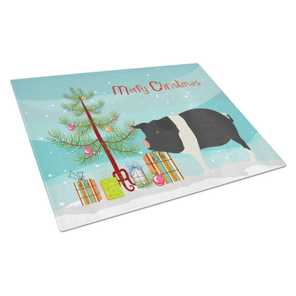 Caroline's Treasures Hampshire Pig Christmas Glass Cutting Board Large