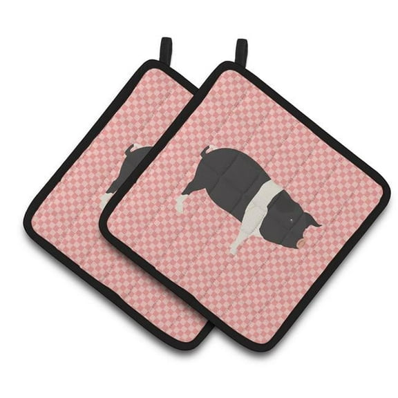 Caroline's Treasures Hampshire Pig Pink Check Pair of Pot Holders