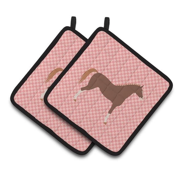 Caroline's Treasures Hannoverian Horse Pink Check Pair of Pot Holders