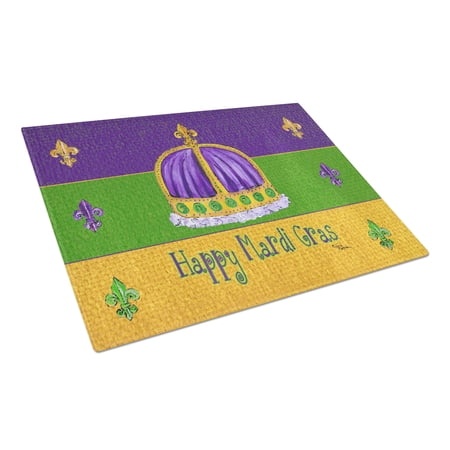 Caroline's Treasures Happy Mardi Gras with Crown Glass Cutting Board