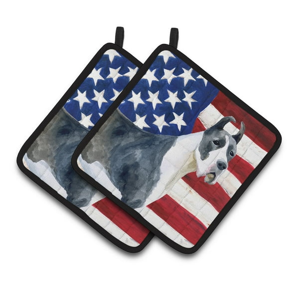 Caroline's Treasures Harlequin Great Dane Patriotic Pair of Pot Holders