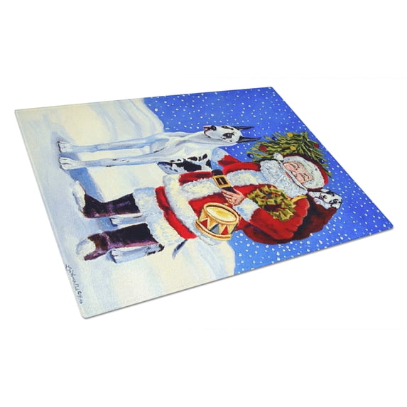 Harlequin Great Dane with Santa Claus Glass Cutting Board Large