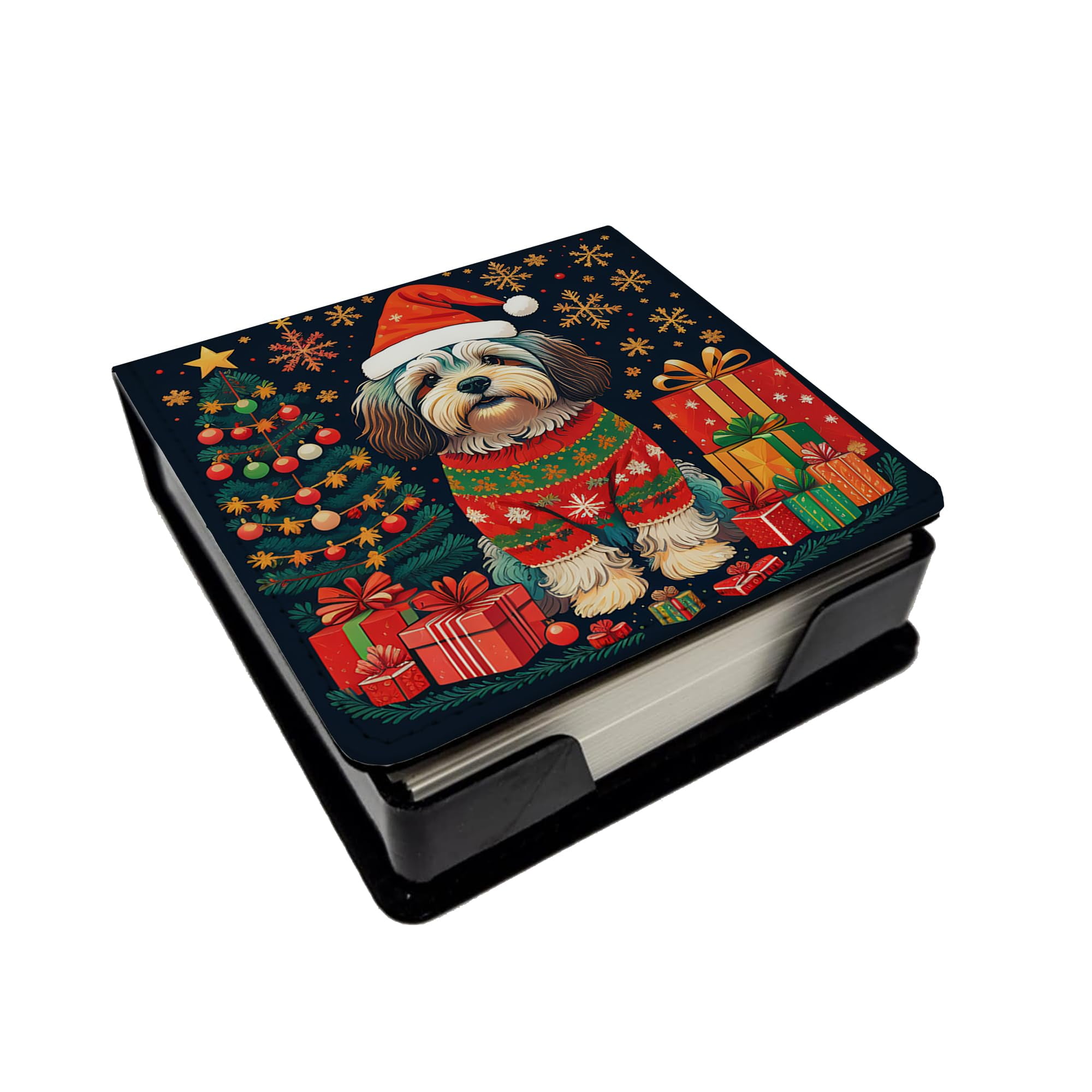 Caroline's Treasures Havanese Christmas PU Leather Note Paper Holder with Artist-Designed Cover, Desk Accessory, Office Gift