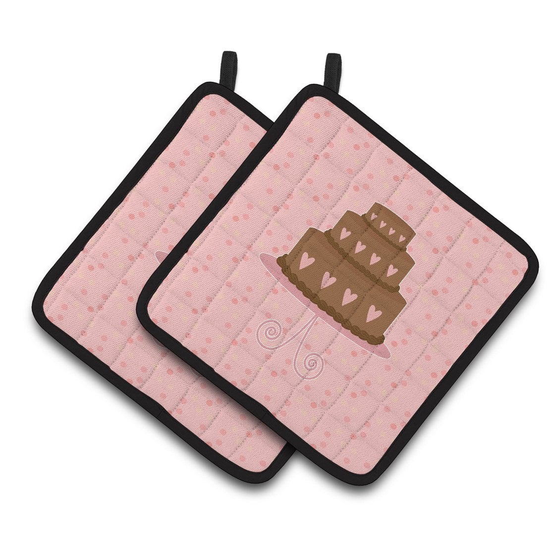 Caroline's Treasures Heart Cake 3 Tier Pink Pair of Pot Holders