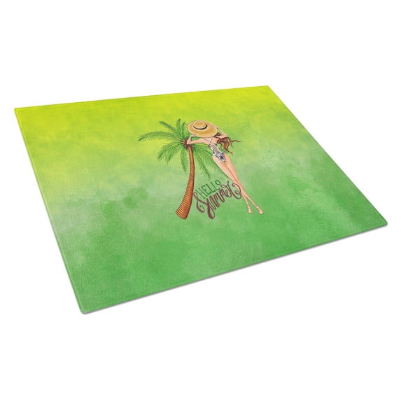 Caroline's Treasures Hello Summer Lady in Swimsuit Glass Cutting Board Large