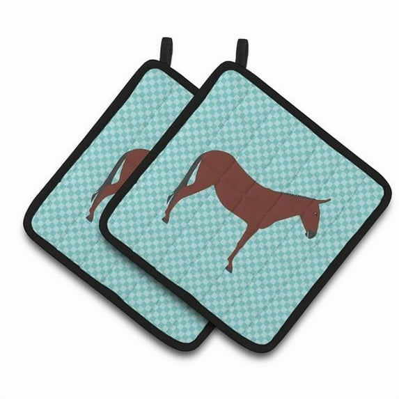 Caroline's Treasures Hinny Horse Donkey Blue Check Pair of Pot Holders