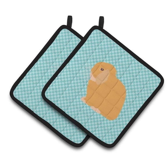 Caroline's Treasures Holland Lop Rabbit Blue Check Pair of Pot Holders