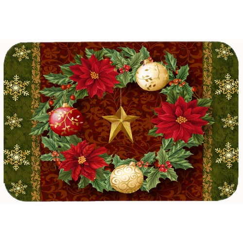 Caroline's Treasures Holly Wreath with Christmas Ornaments Kitchen/Bath Mat