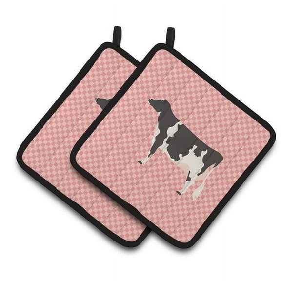 Caroline's Treasures Holstein Cow Pink Check Pair of Pot Holders