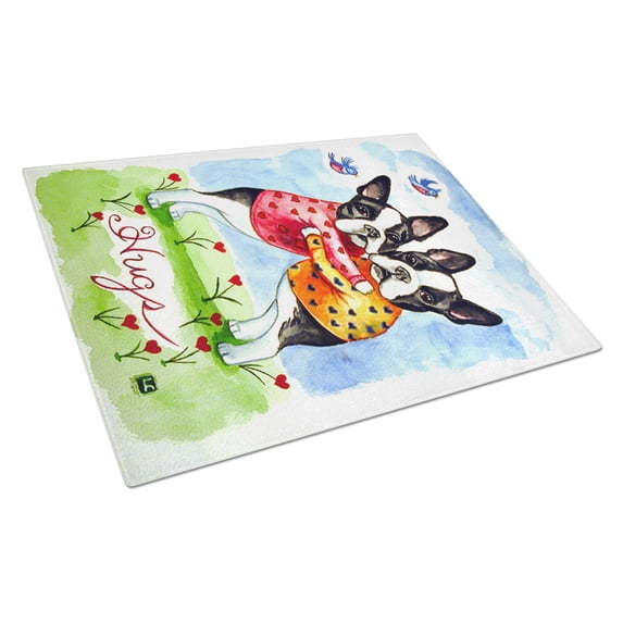 Caroline's Treasures Hugs Boston Terrier Glass Cutting Board Large
