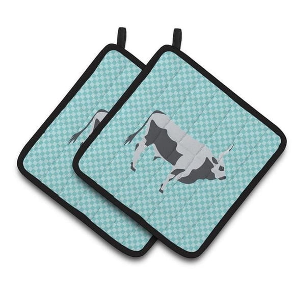Caroline's Treasures Hungarian Grey Steppe Cow Blue Check Pair of Pot Holders