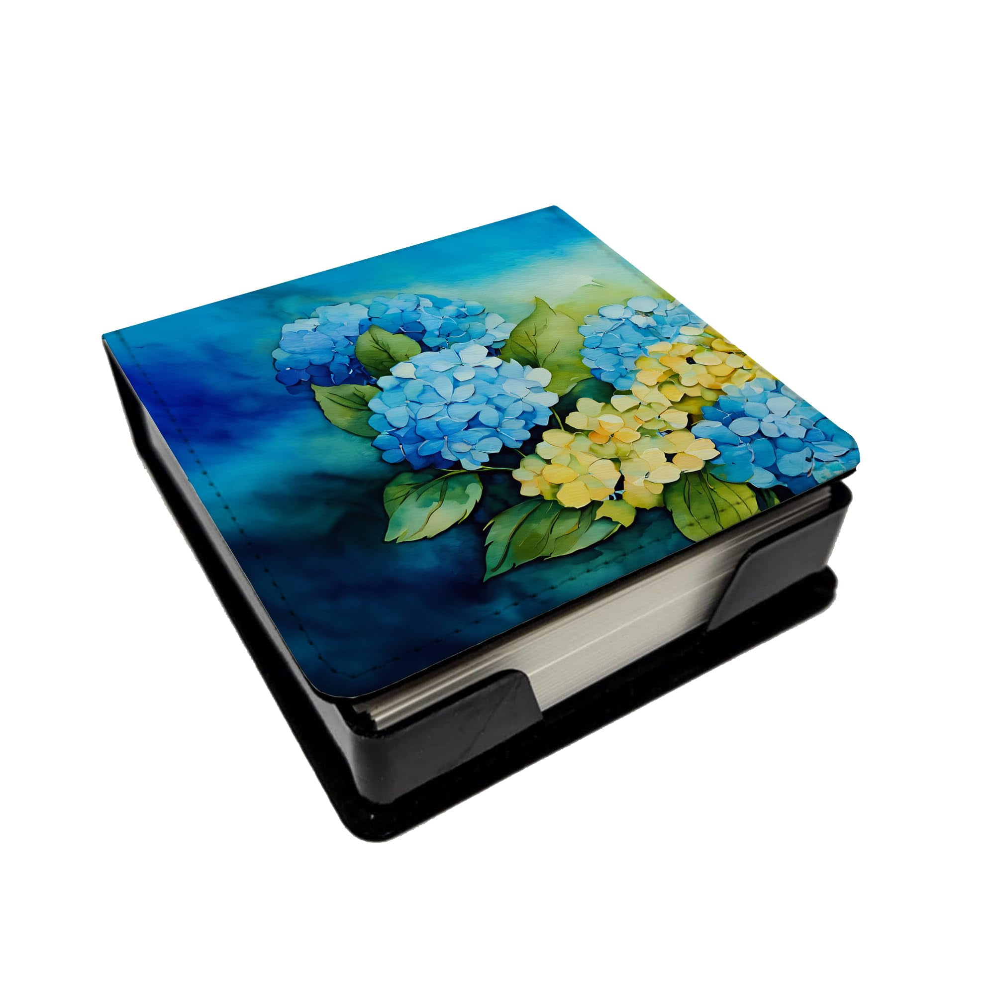 Caroline's Treasures Hydrangeas in Watercolor PU Leather Note Paper Holder with Artist-Designed Cover, Desk Accessory, Office Gift