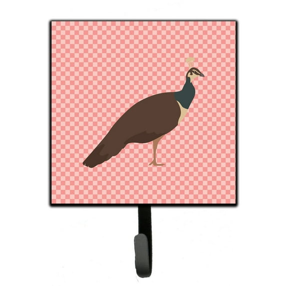 Caroline's Treasures Indian Peahen Peafowl Pink Check Wall Hook, Small, Multicolor