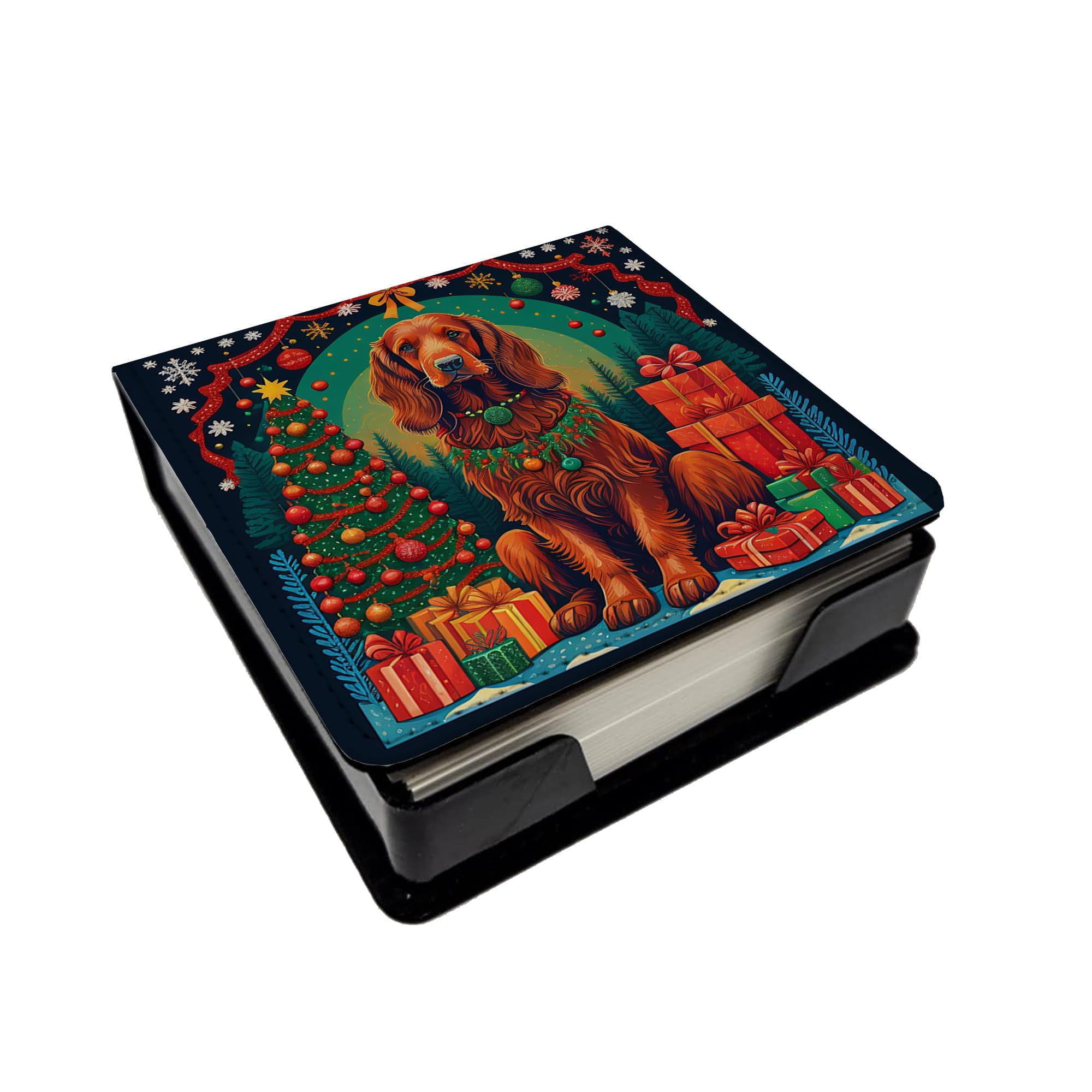 Caroline's Treasures Irish Setter Christmas PU Leather Note Paper Holder with Artist-Designed Cover, Desk Accessory, Office Gift