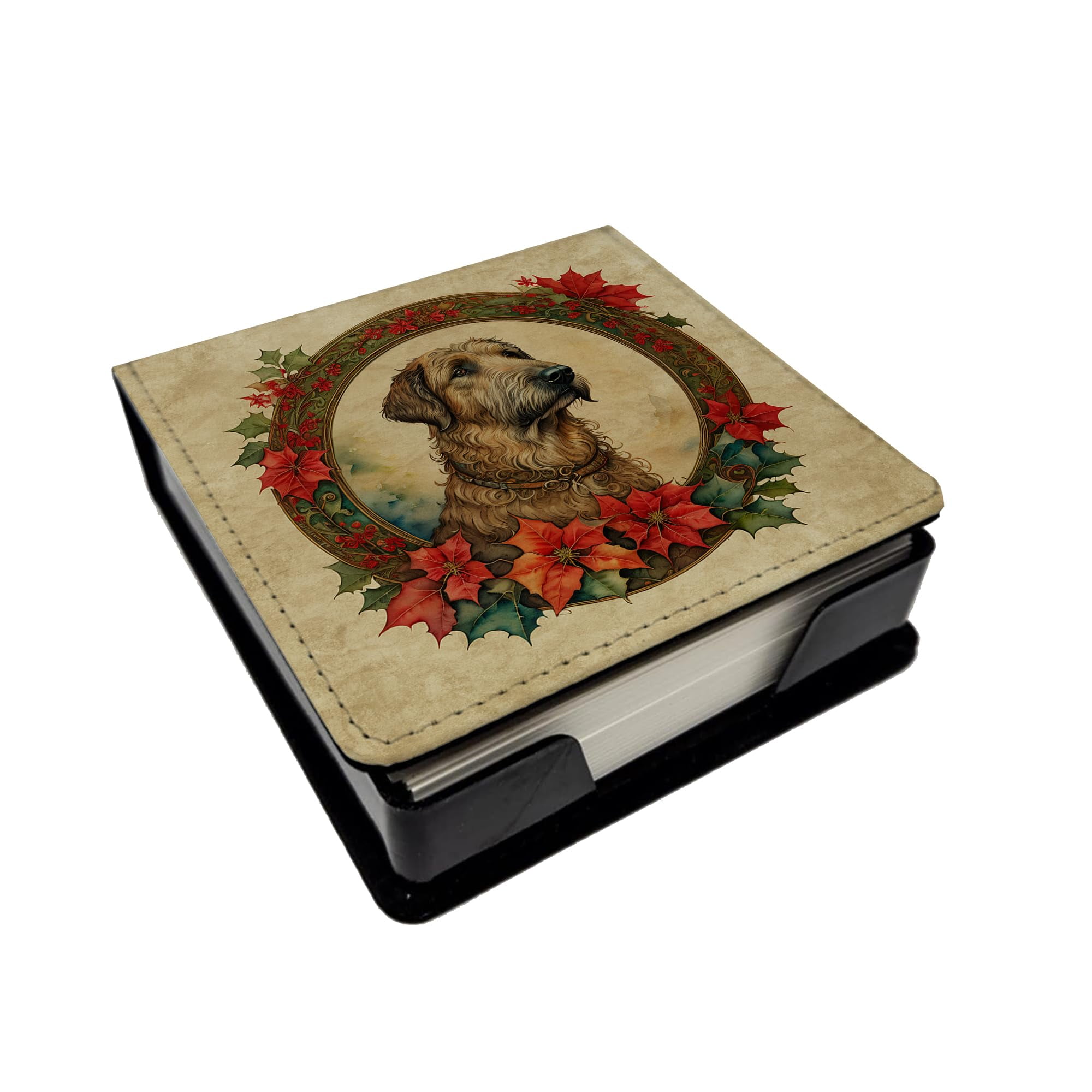 Caroline's Treasures Irish Wolfhound Christmas Flowers PU Leather Note Paper Holder with Artist-Designed Cover, Desk Accessory, Office Gift