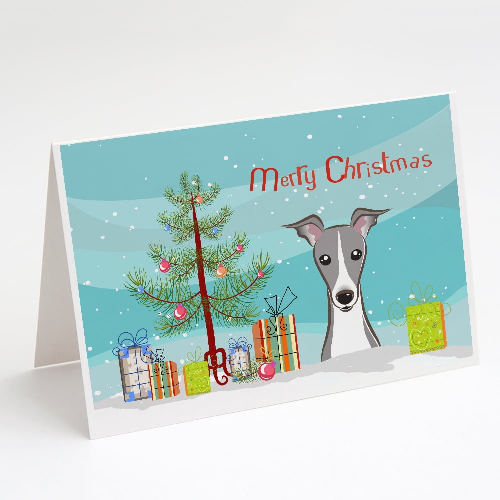 Christmas Tree and Italian Greyhound Greeting Cards and Envelopes Pack of 8