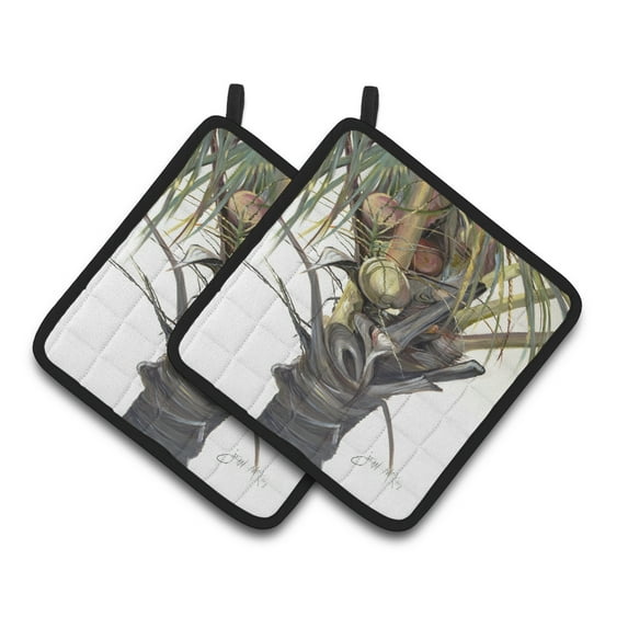 Caroline's Treasures JMK1279PTHD Coconut Tree Top Pair of Pot Holders , 7.5HX7.5W, multicolor