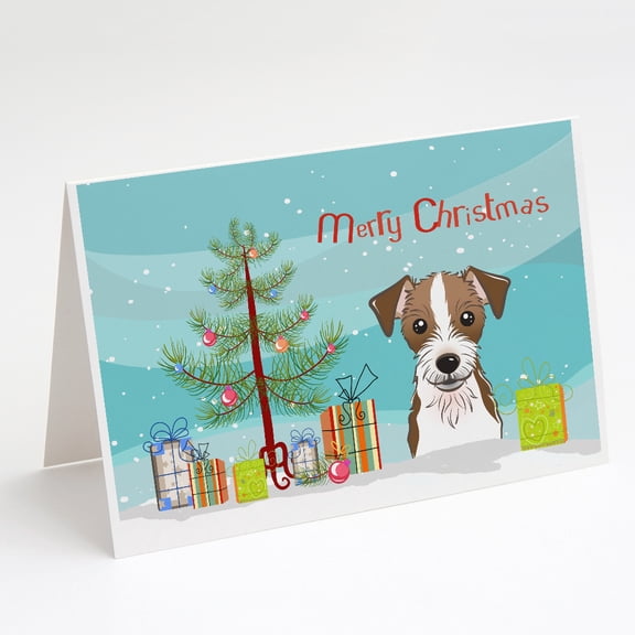 Christmas Tree and Jack Russell Terrier Greeting Cards and Envelopes Pack of 8