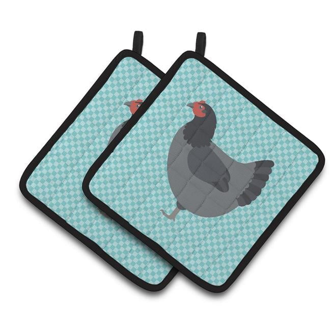 Blue Checkered Jersey Giant Chicken Polyester Pot Holders, Set of 2