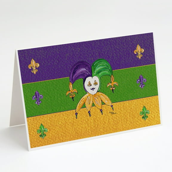Mardi Gras Jester Greeting Cards and Envelopes Pack of 8
