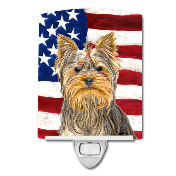 Caroline's Treasures KJ1156CNL Flag with Yorkie / Yorkshire Terrier Ceramic Night Light, 6x4x3", multicolor