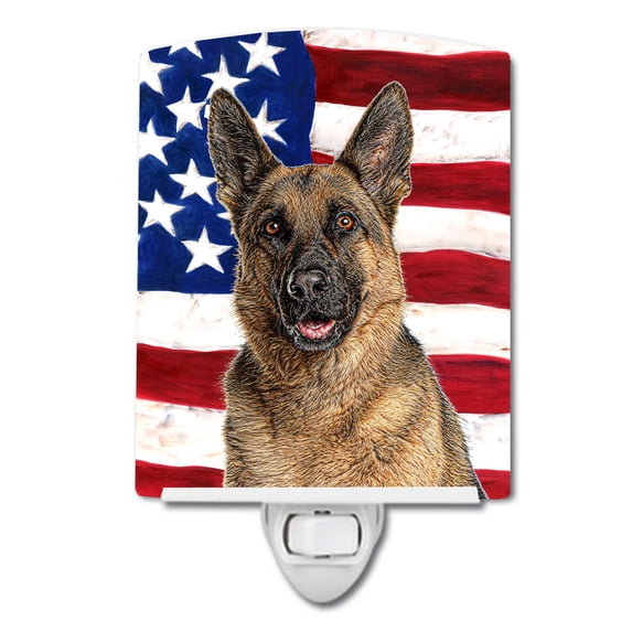 Caroline's Treasures KJ1159CNL Flag with German Shepherd Ceramic Night Light, 6x4x3", multicolor