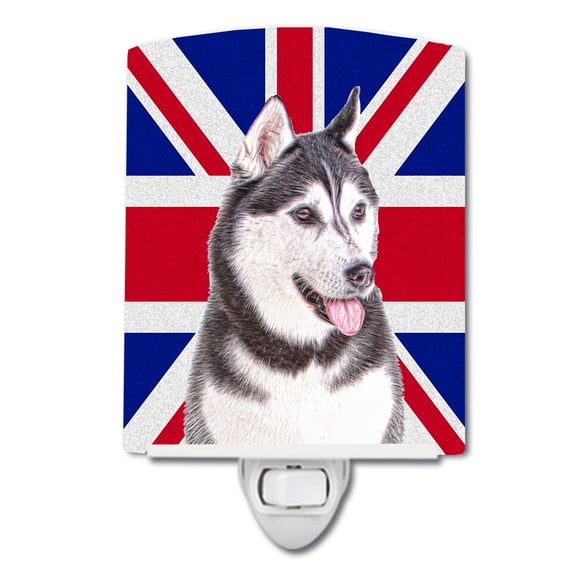 Caroline's Treasures KJ1161CNL Alaskan Malamute with English Union Jack British Flag Ceramic Night Light, 6x4x3",