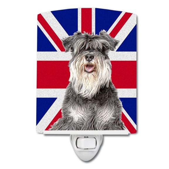 Caroline's Treasures KJ1164CNL Schnauzer with English Union Jack British Flag Ceramic Night Light, 6x4x3", multicolor