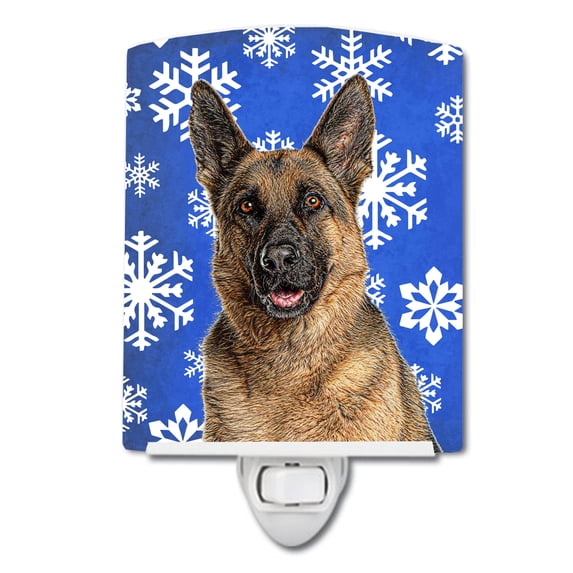 Caroline's Treasures KJ1180CNL Winter Snowflakes Holiday German Shepherd Ceramic Night Light, 6x4x3", multicolor