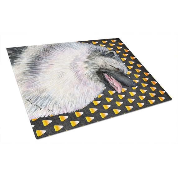 Caroline's Treasures Keeshond Candy Corn Halloween Portrait Glass Cutting Board Large