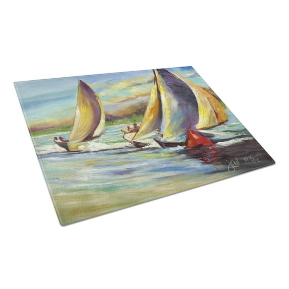 Caroline's Treasures Knost Regatta Pass Christian Sailboats Glass Cutting Board Large